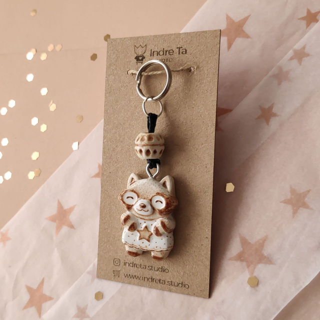 Raccoon - Red Panda clay keychain - Clay Raccoon Necklace - Clay Red panda charm - Air dry clay pendant
