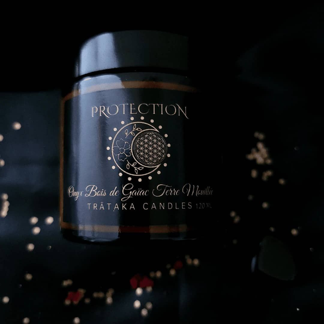 Bougie &#039;Protection&#039; - Parfums Bois de Gaïac Terre Mouillée - Onyx