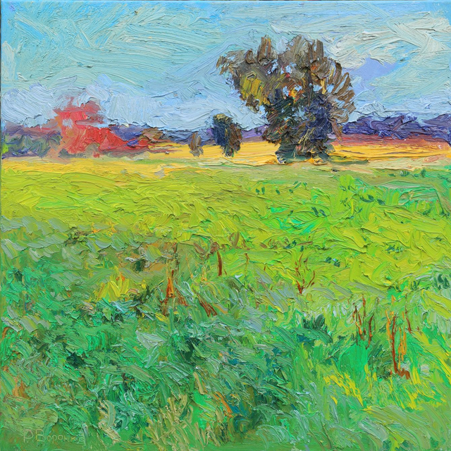 „Flüstern der purpurnen Dämmerung“ Öl auf Leinwand, 80 × 80 cm