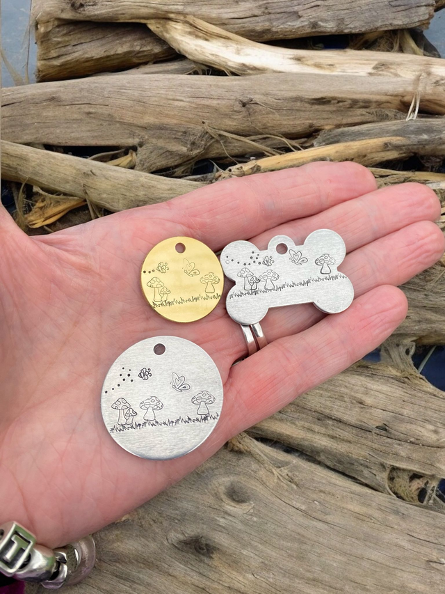 Shrooms - fungi themed personalised dog ID tag