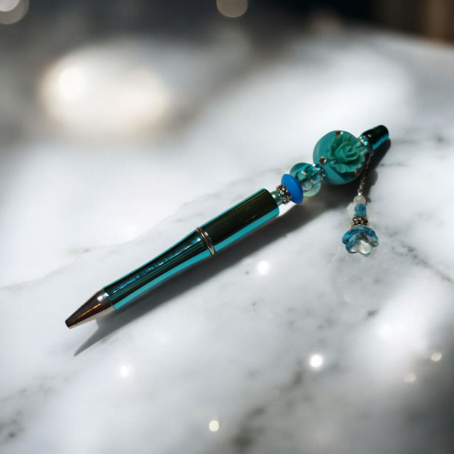 Stylo perles turquoise