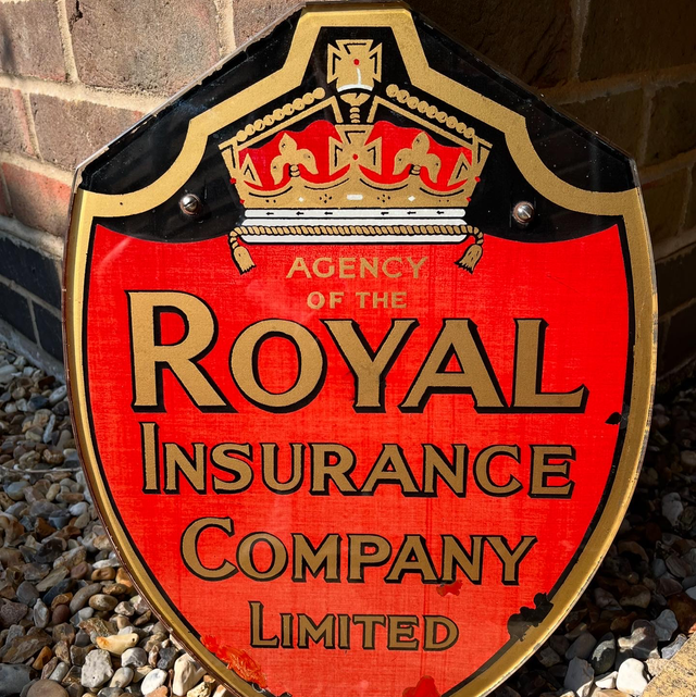 An Original 1930’s Agency Of The Royal London Insurance Company Limited Glass Advertising Sign