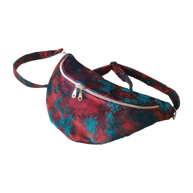 Sac banane en tissu velours Luxe rouge et bleu