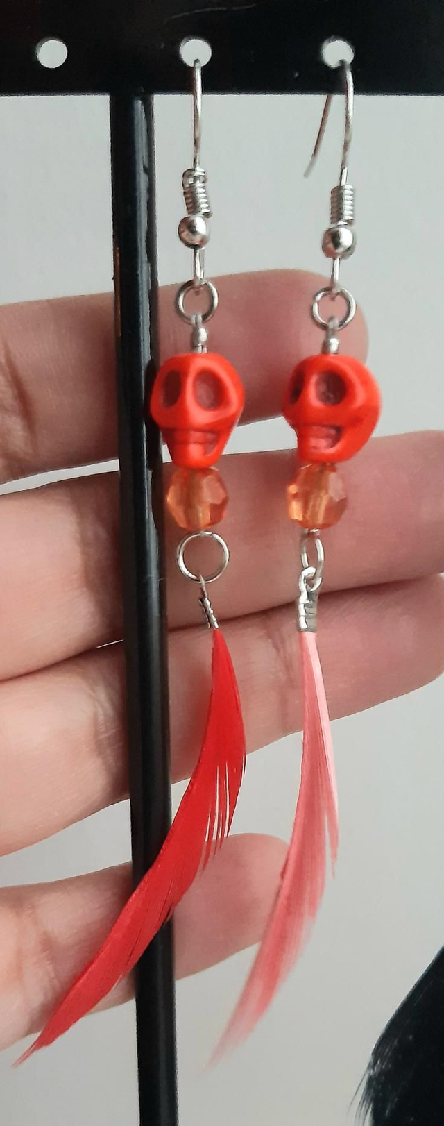 Boucles d&#039;oreilles orange/petite perle