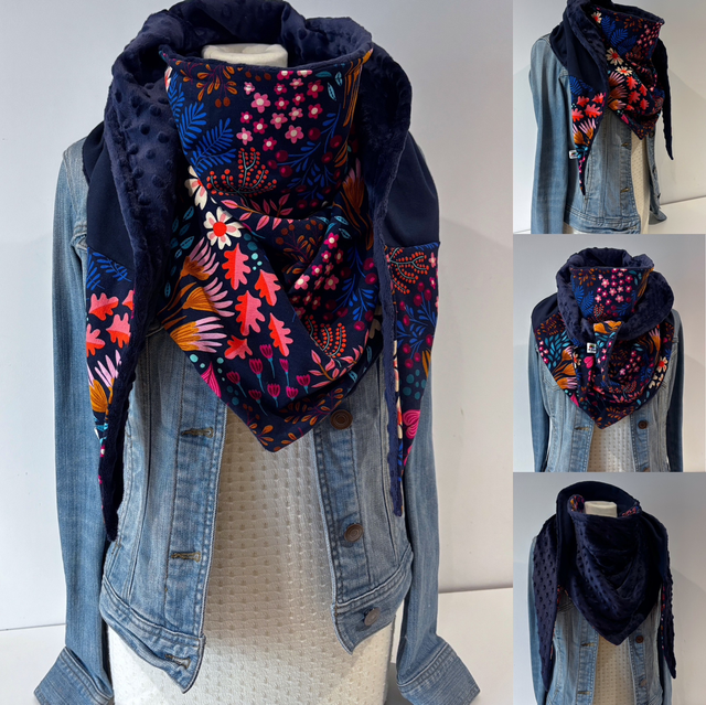 Chèche polaire taille standard – Chèche fleuri femme – Écharpe chaude réversible –  Happy Bliss