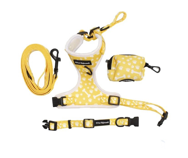 Yellow Paw &amp; Bone Harness Set