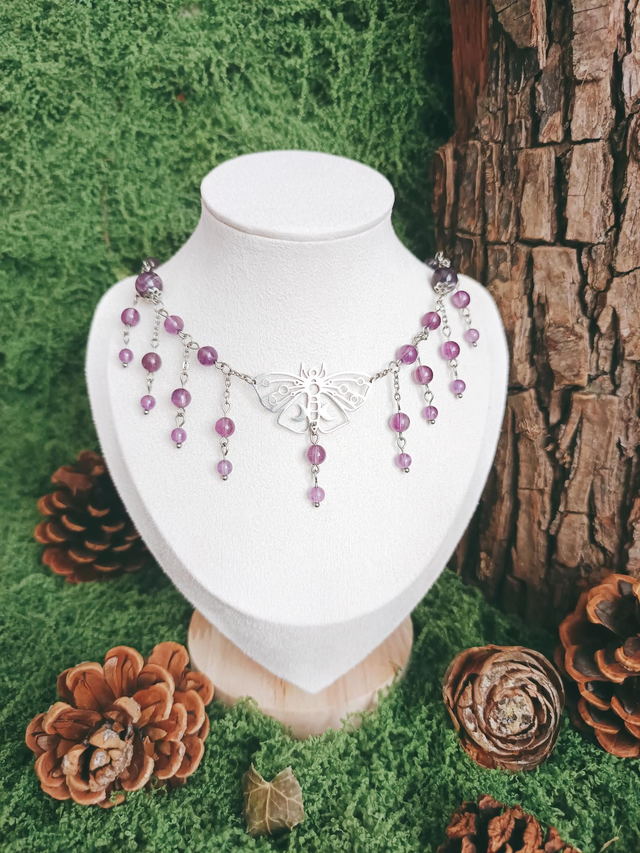 COLLIER - FLY ME TO THE MOON (argenté/améthyste)