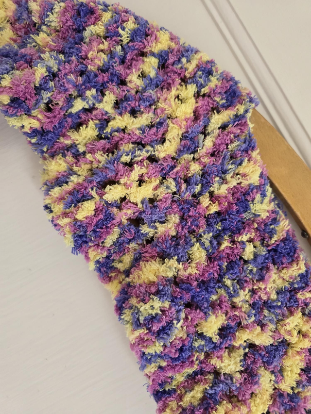 Crochet sleeves purple lilac yellow mix fluffy yarn