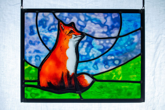 Fox in the Meadow Stained Glass Panel