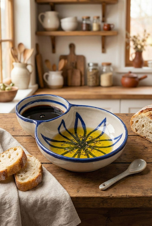 Double bowl - Cobalt Blue Flower