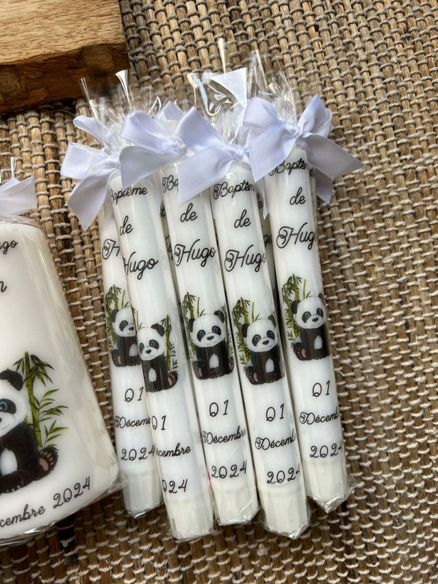 Bougie baptême, communion, naissance personnalisée thème Panda