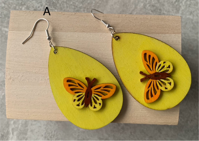 Hand Painted Wooden Butterfly Earrings 