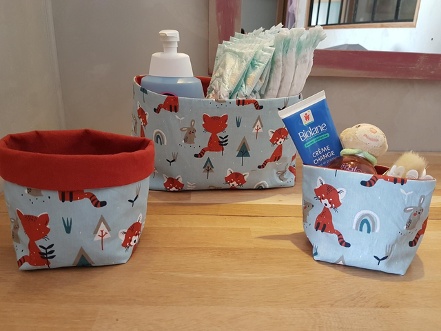 Trio paniers bleus imprimés renards roux