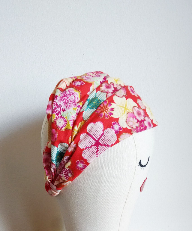 Japanese Cotton Fabric Headband, Red Colour, Floral Pattern Headband, Hair accessary, Gift for her, Hair band