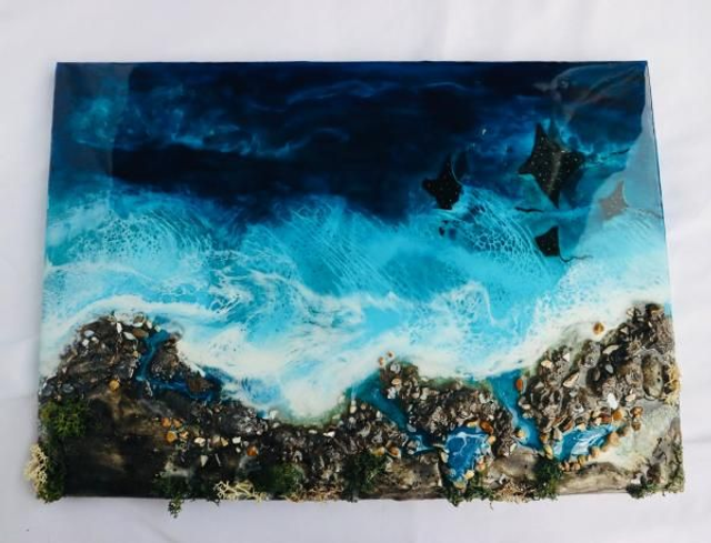 Stingrays family in the ocean 