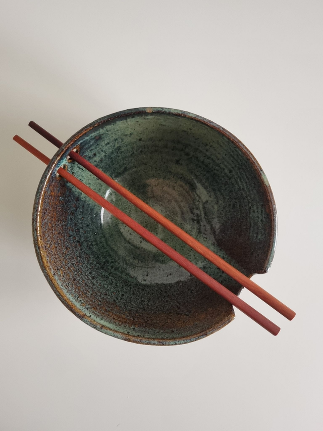 Ramen Bowl in Speckled Jade and Tenmoku