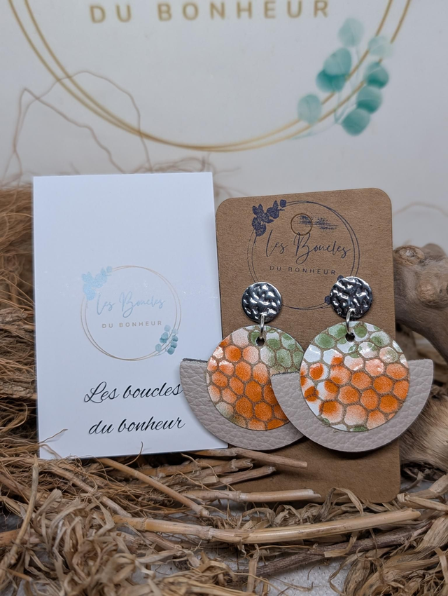 Boucles d'oreilles Dona orange vert beige do114