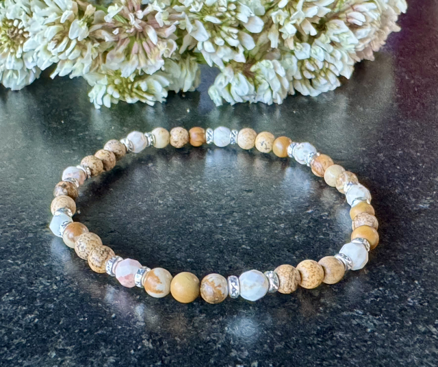 Bracelet Jaspe Paysage Et Pierre de magnésite 