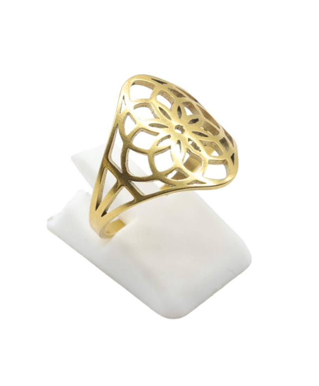 Bague Inox plaquée Or Lotus