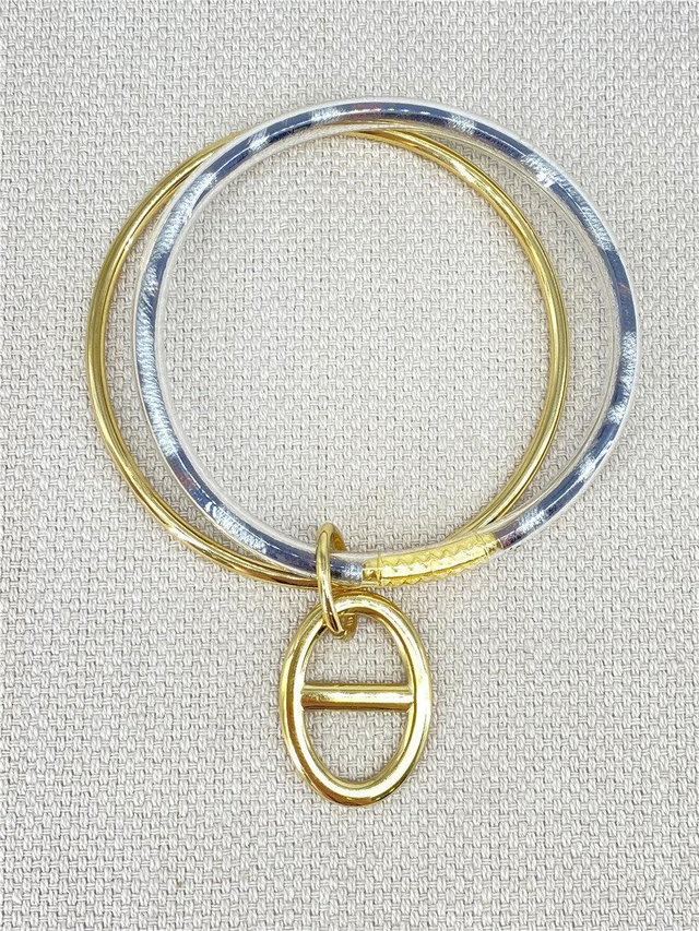 Jonc double avec pendentif en acier inoxydable