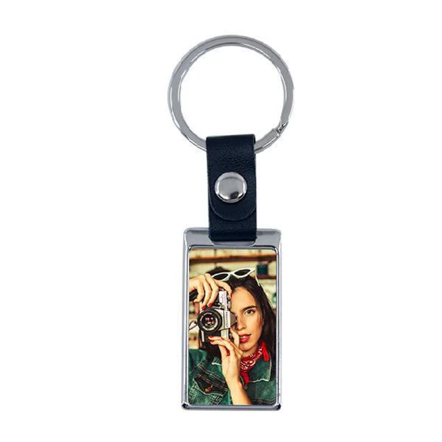 Rectangle Metal Keyring with Leather chain