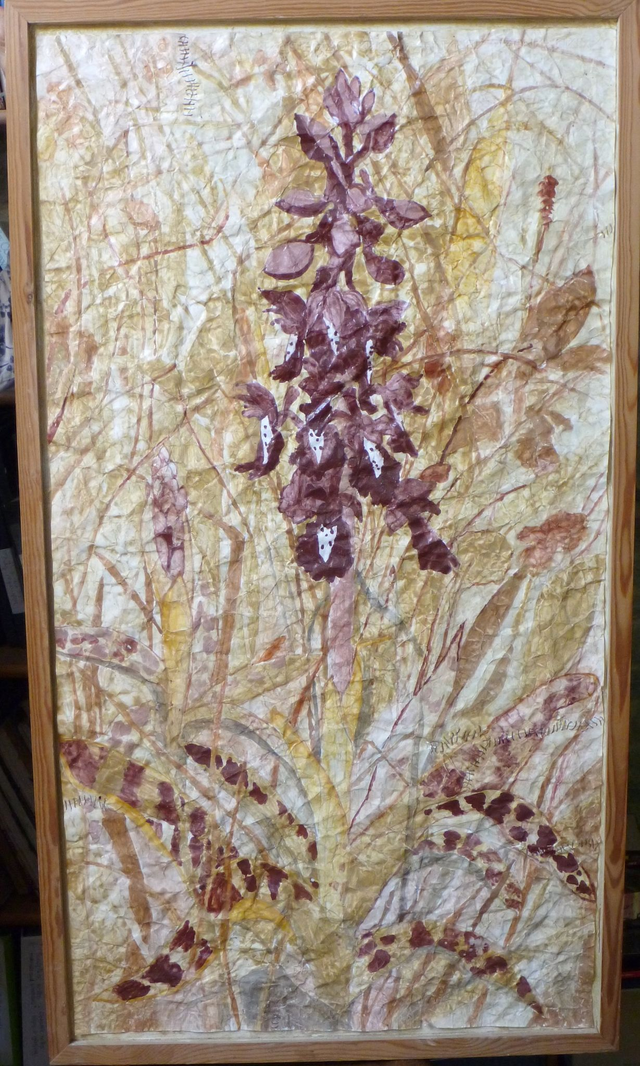 JBY75 Early Purple Orchid by Jane Bisby, 118 x 66cm Ochre on Paper