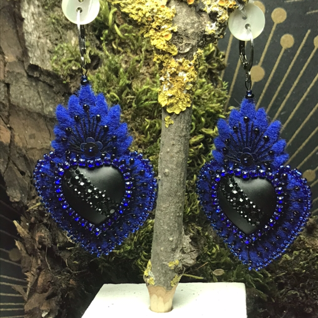 Bo ex-voto bleu roi/noir perlé 