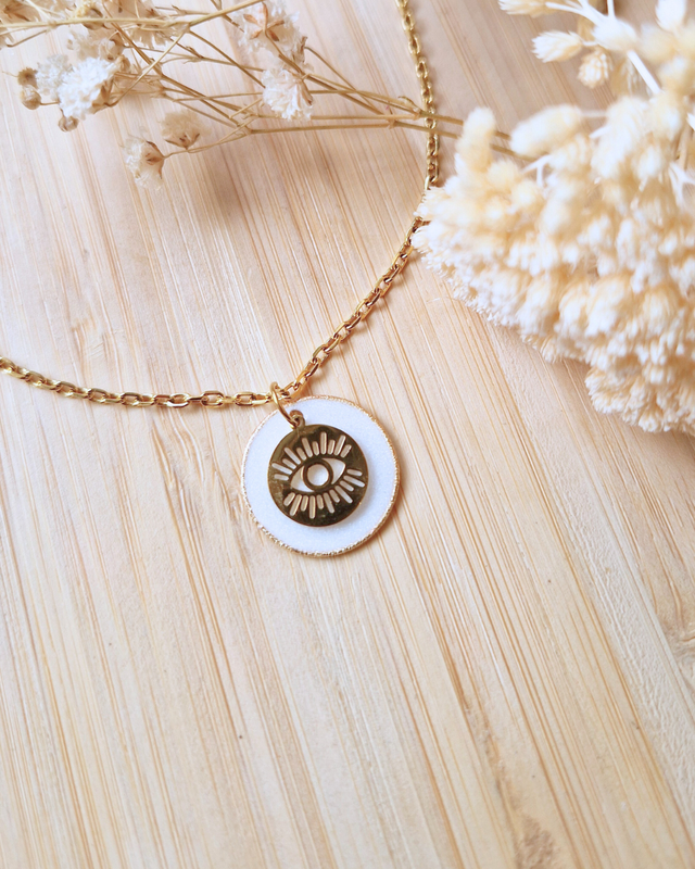 Collier Œil Protecteur blanc nacré