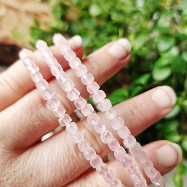 Rose quartz sugar cube faceted bracelet 