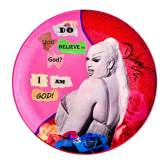 &quot;Do You Believe in God? I Am God!&quot; Pink &amp; Red Upcycled Wall Plate - House of Frisson