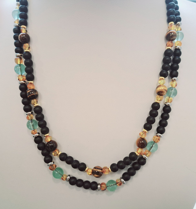 Colliers Homme lave, ambre et lave ambre fluorite 