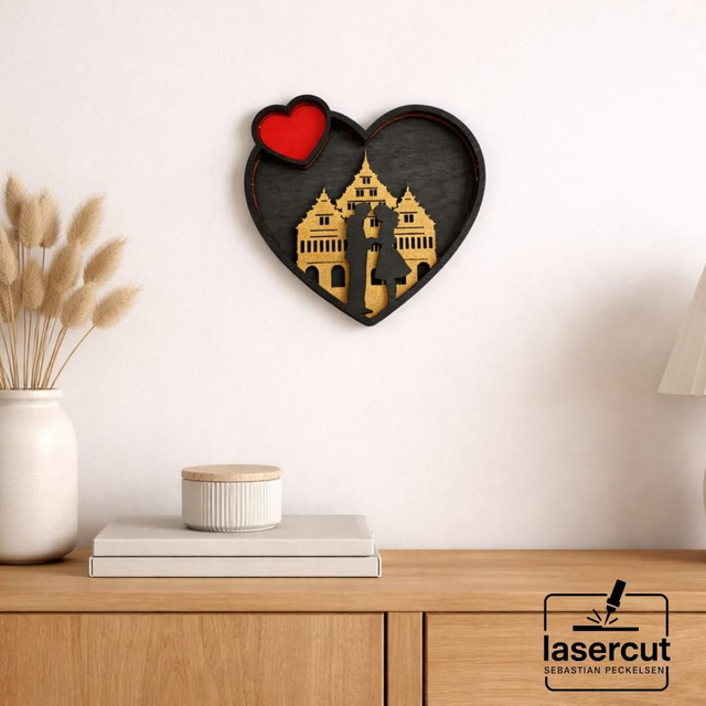 Herz mit Paderborner Rathaus und Pärchen / Geldgeschenk