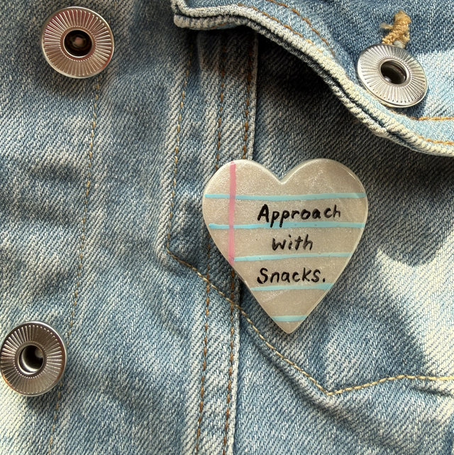 Approach with snacks - Sarcastic Handwritten Pin Badge
