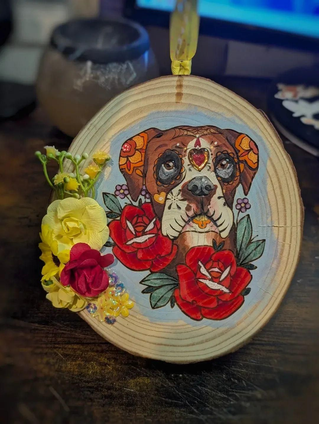 Medium Sugar Skull Log Portraits Boxer