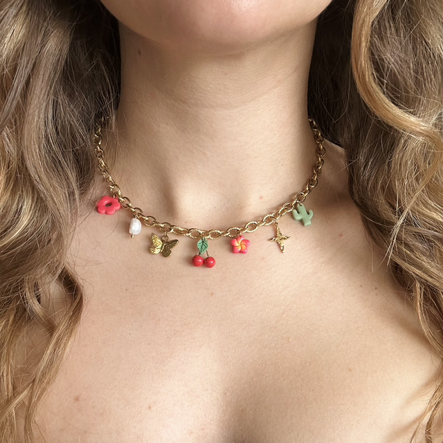 Collier Auréa doré - 7 breloques  