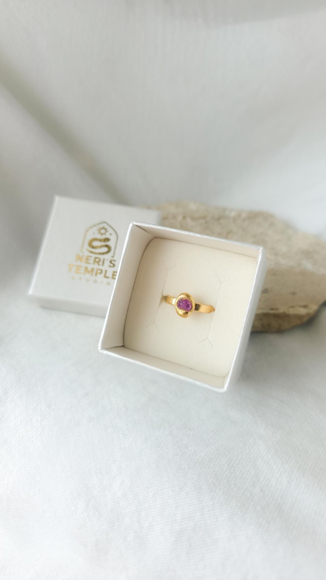 Anel Safira Rosa em Bruto