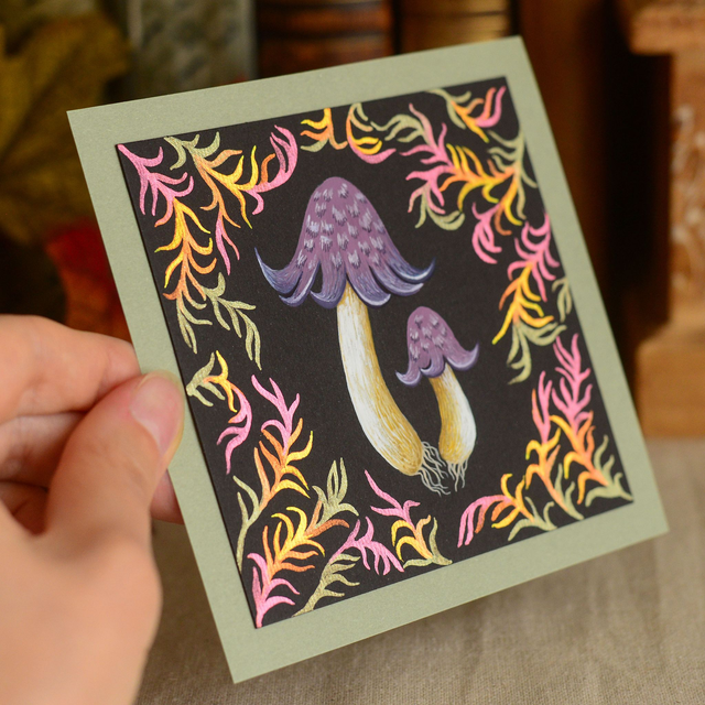 &quot;Ink Cap&quot; Original Gouache and Metallic Watercolor Painting