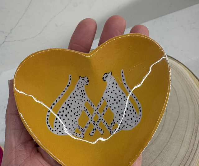Wooden Heart Trinket Dish - Leopards