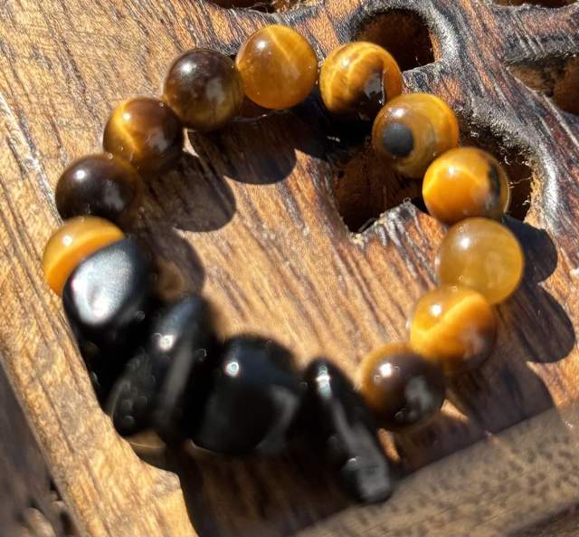 Bague - S/M - Oeil de Tigre et Obsidienne