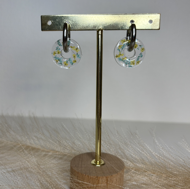 Pampilles fleur jaune et bleu