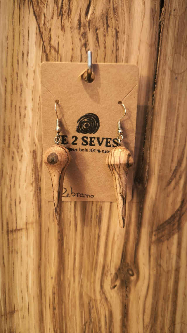 Boucles d'oreilles pendantes bois de Zebrano - 250198