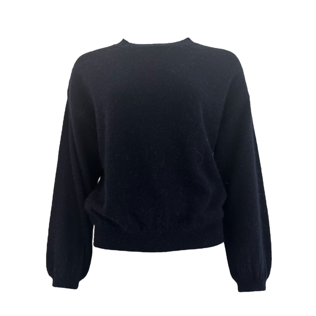 Puffed Sleeves Round Neck Jumper Navy Blue