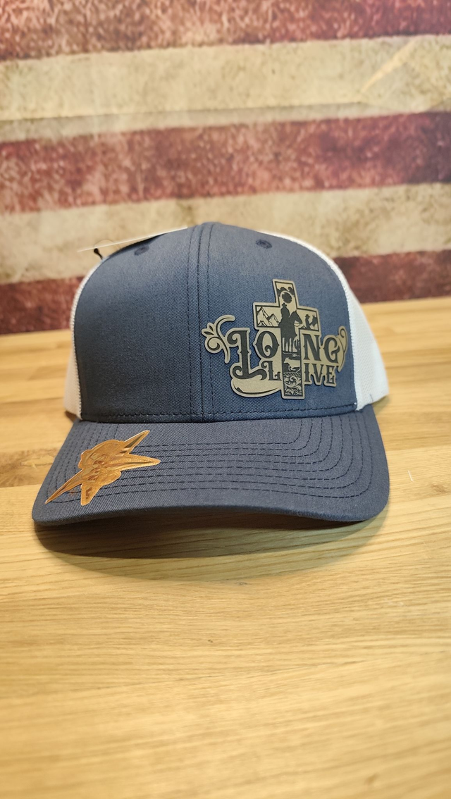 Casquette Trucker Bleu &amp; Blanc – Patch Cuir “Long Live”