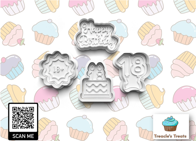 Happy 18th Birthday Fondant/cookie stamps with cutters