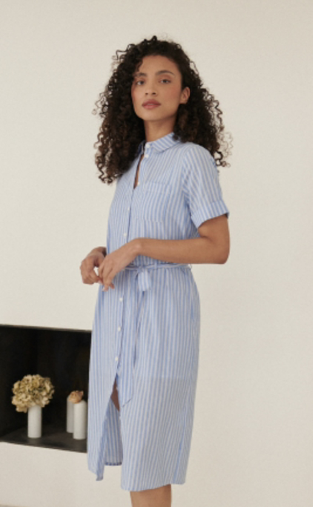 72-8. Robe chemise rayée coton