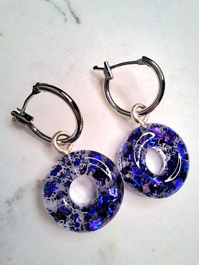 Purpley Blue glitter donut hoop earrings