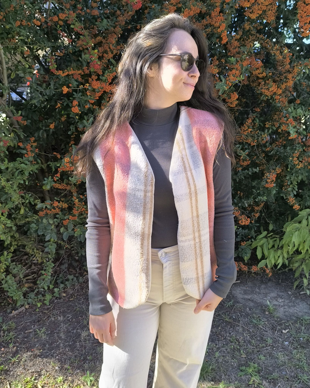 Gilet de berger blanc et rose