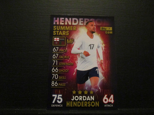 Jordan Henderson - Summer Stars Match Attax 101 Original Trading Card