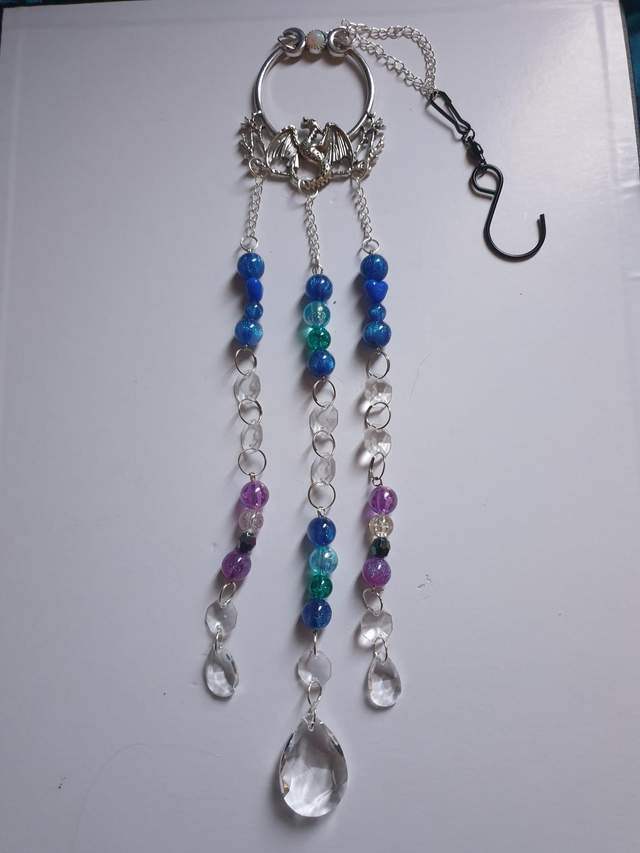 Suncatcher  - Dragon 3 Strand Purple and Blue Beads