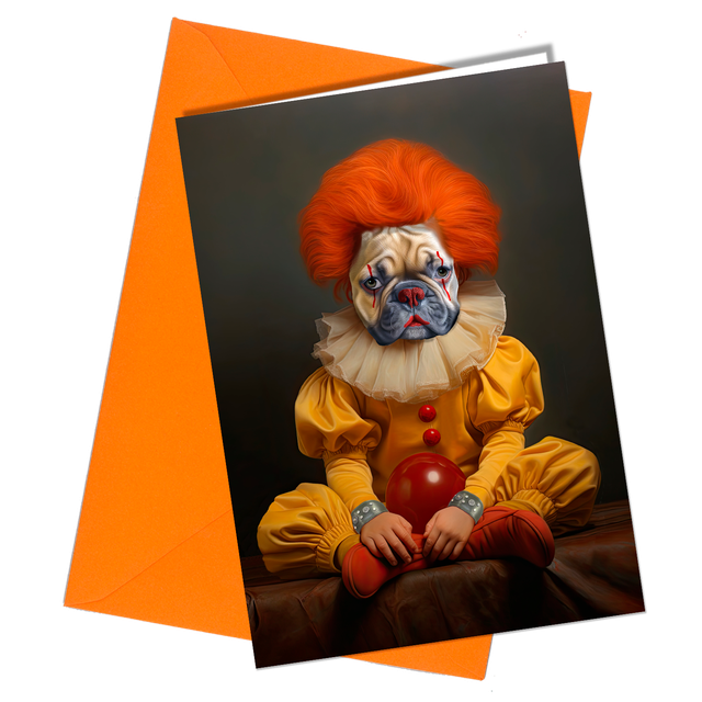 #168g French Bulldog Clown Dog Card